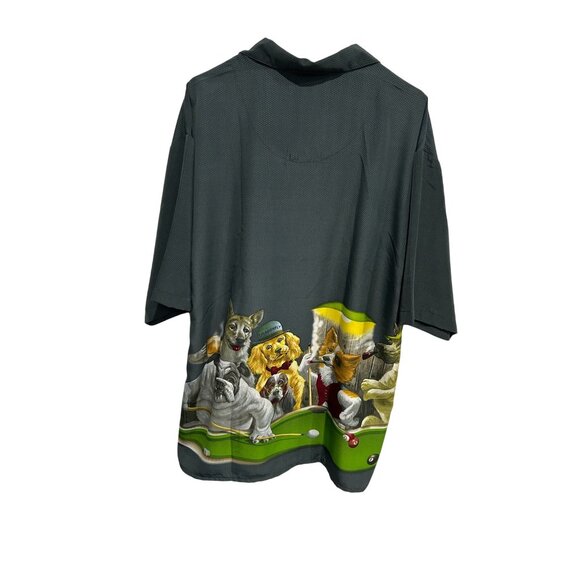 Dragonfly Dogs Playing Billiards Button Front Shirt Gray Green Sz XXL Novelty - Picture 2 of 10